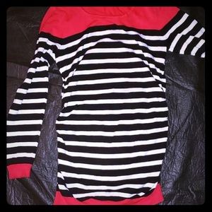 Red black and white striped shirt